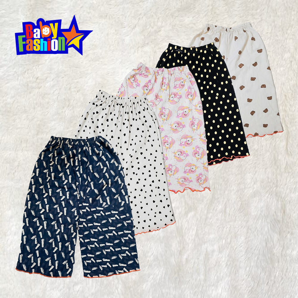 Baby girl cotton palazzo pants - 3 (5 Pcs)